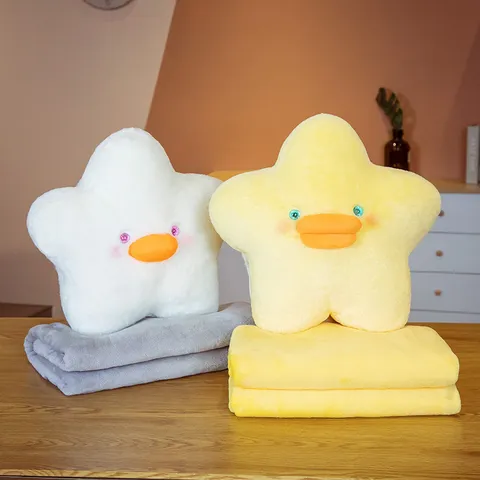Lindo Conjunto De Almohada Y Manta De Peluche En Forma De Estrella Animal De Dibujos Animados Calentador De Manos Cojín Suave Juguete De Peluche Para Dormitorio Estudiantil
