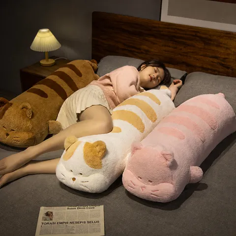 Cute Bread Cat Plush Toy Stuffed Animal Long Pillow Soft Striped Kitty Doll Bed Sleeping Companion Gift For Girls