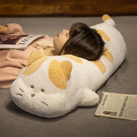 Cute Bread Cat Plush Toy Stuffed Animal Long Pillow Soft Striped Kitty Doll Bed Sleeping Companion Gift For Girls