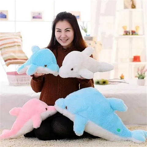 Creative Glowing Dolphin Plush Toy Colorful LED Night Light Stuffed Animal Doll Children Bed Pillow Birthday Gift