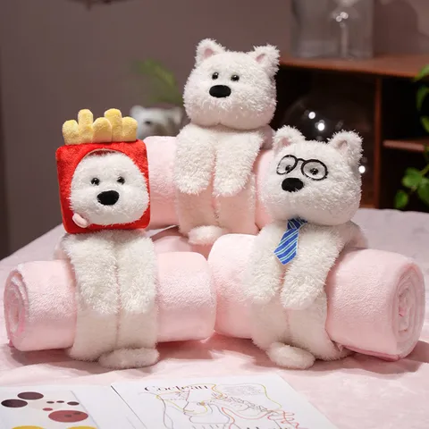 Kids Cute Cartoon Animal Plush Doll Roll Up Blanket Portable Office Travel Flannel Blanket Warm Soft Blanket Toy Gift