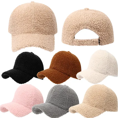 Gorra de Béisbol de Lana de Cordero Gruesa de Invierno Cálido A Prueba de Viento Color Sólido Exterior Casual Sombrero de Pico de Pato Para Hombres Mujeres