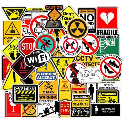 Waterproof Warning Sign Stickers Graffiti Decals Assortment For Luggage Motorcycle Laptop Water Bottle Skateboard Decor