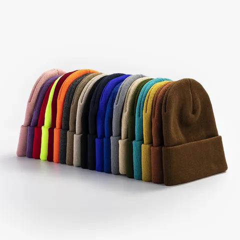 Gorro De Punto Cálido De Invierno Unisex Color Sólido Dobladillo Suave Elástico Casual Térmico Para Exterior