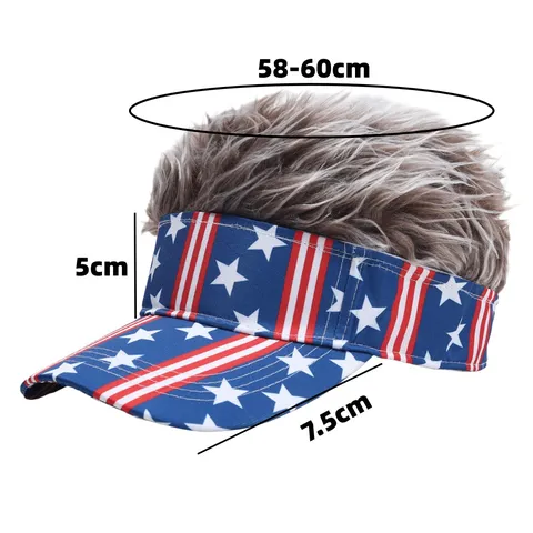 Gorra de Béisbol con Bandera Americana y Pelo de Peluca Sintética Corta Novedad Fiesta Sombrero de Sol Unisex