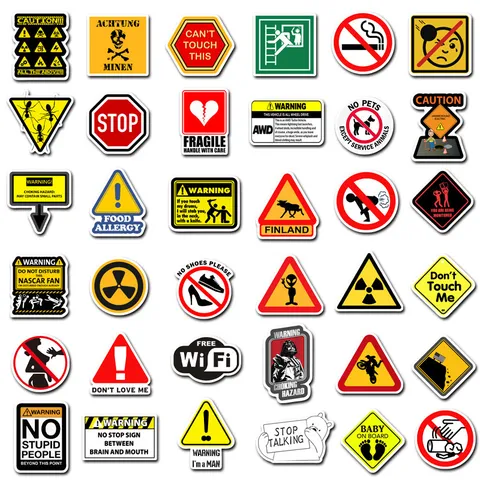 Waterproof Warning Sign Stickers Graffiti Decals Assortment For Luggage Motorcycle Laptop Water Bottle Skateboard Decor