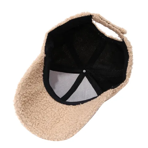Gorra de Béisbol de Lana de Cordero Gruesa de Invierno Cálido A Prueba de Viento Color Sólido Exterior Casual Sombrero de Pico de Pato Para Hombres Mujeres