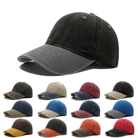 Gorra de Béisbol de Algodón Lavado Retro Americano Unisex Desgastado Ala Curva Protección Solar