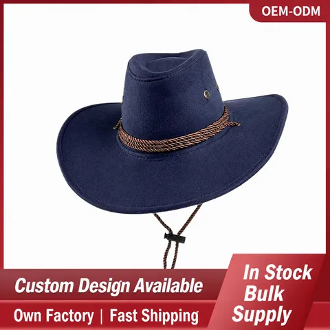 Sombrero de Cowboy Western Vintage Unisex de Ante Sintético Ala Ancha con Banda Trenzada y Cordón para la barbilla Sombrero de Sol