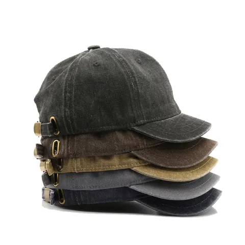 Gorra de Béisbol de Algodón Lavado Retro Ala Corta Parte Superior Suave Sombrero de Sol Unisex al Aire Libre Casual Vintage Pico de Pato