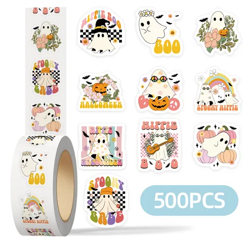 Halloween Geist Aufkleber Rolle Kinder Schule Belohnung Aufkleber Süß Spooky Feiertag Party Dekoration Haftpapier Schreibwaren Zubehör