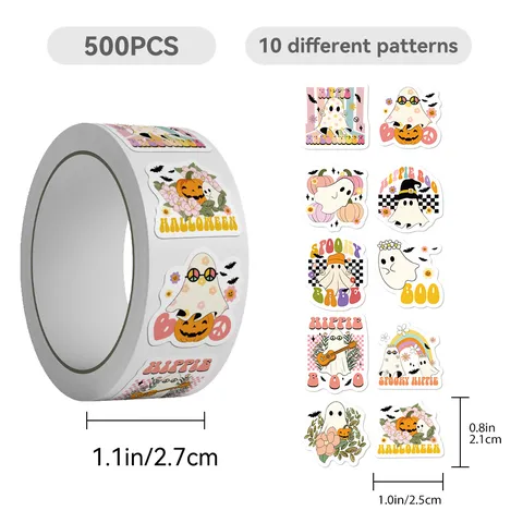 Halloween Geist Aufkleber Rolle Kinder Schule Belohnung Aufkleber Süß Spooky Feiertag Party Dekoration Haftpapier Schreibwaren Zubehör
