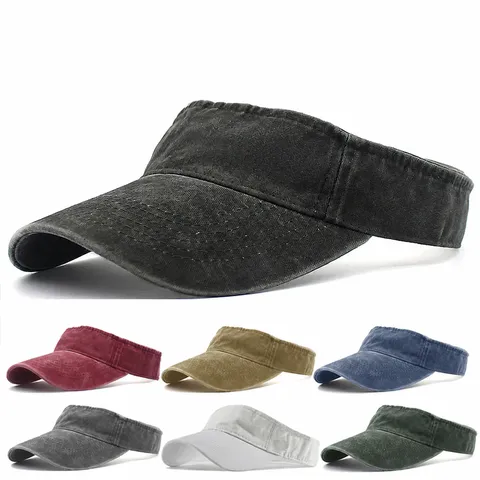Visera de Algodón Lavado Vintage Unisex Deportes al Aire Libre Protección Solar Sombrero Vacío Ajustable Casual Color Sólido Gorra de Verano