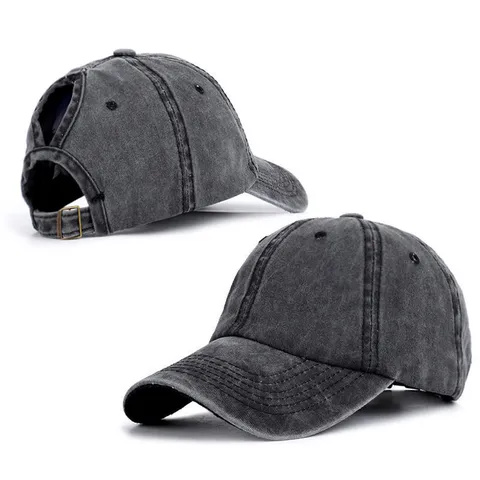 Gorra de Béisbol Vintage Desgastada con Cola de Caballo Algodón Ajustable Ala Curvada Color Sólido Sombrero de Sol para Mujer