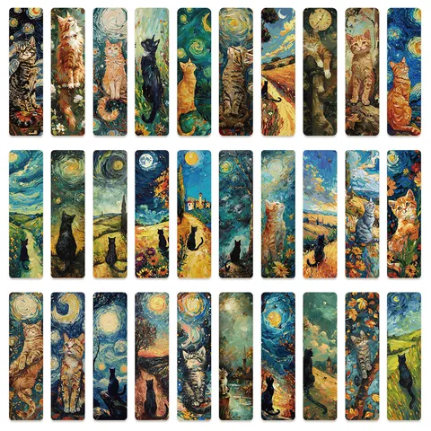 Oil Painting Cat Paper Bookmarks Cute Artistic Reading Bookmarks For Students Stationery Reading Accessories
