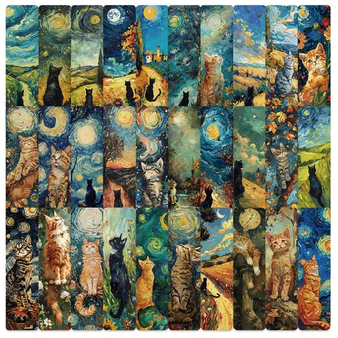 Oil Painting Cat Paper Bookmarks Cute Artistic Reading Bookmarks For Students Stationery Reading Accessories
