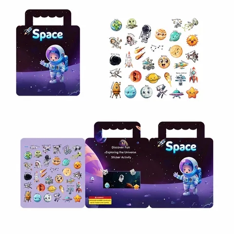 Children Educational Universe Space Jelly Sticker Book Reusable Astronaut Planet Sticker Toy For Kids