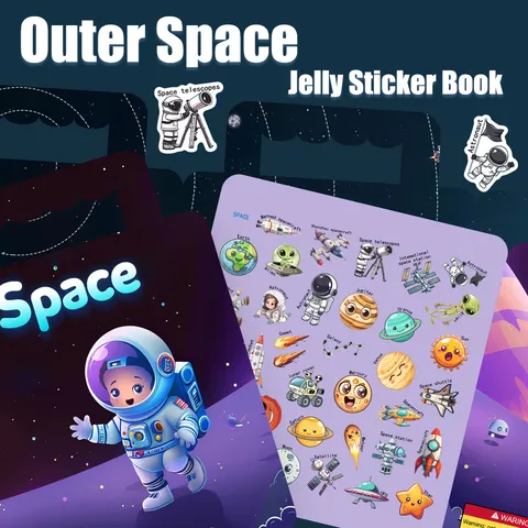 Children Educational Universe Space Jelly Sticker Book Reusable Astronaut Planet Sticker Toy For Kids