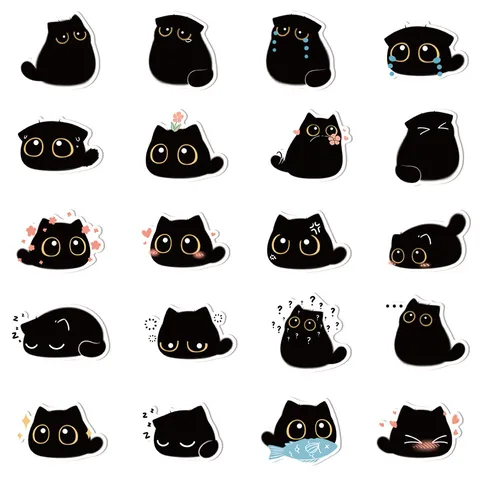 Autocollants Imperméables De Dessin Animé De Chat Noir Mignon Pour Coque De Téléphone Journal Scrapbook Bouteille D'eau