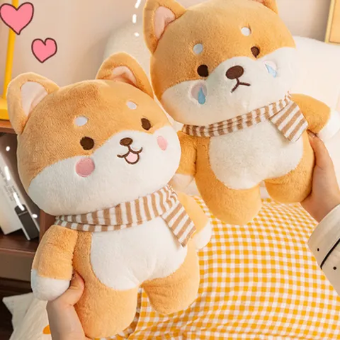 Cute Shiba Inu Plush Toy Stuffed Animal Soft Puppy Doll With Scarf Hugging Pillow Companion Gift For Kids And Adults