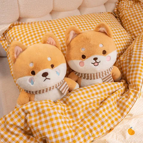 Cute Shiba Inu Plush Toy Stuffed Animal Soft Puppy Doll With Scarf Hugging Pillow Companion Gift For Kids And Adults