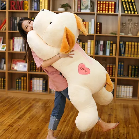 Cute Lying Dog Plush Toy Soft Stuffed Animal Pillow Cute Heart Embroidery Puppy Doll Birthday Gift For Kids Girls