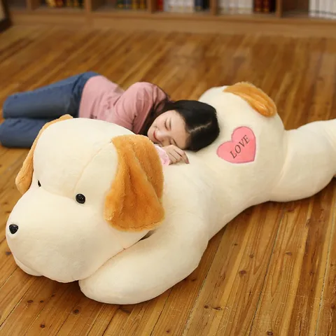 Cute Lying Dog Plush Toy Soft Stuffed Animal Pillow Cute Heart Embroidery Puppy Doll Birthday Gift For Kids Girls