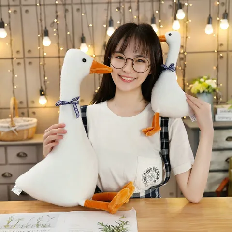 Simpatico Grande Oca Bianca Giocattolo di Peluche Morbido Bambola Animale Imbottito Cuscino d'Oca a Collo Lungo Regalo