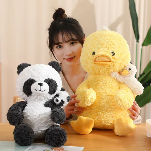 Cute Mother And Child Animal Plush Toy Panda Yellow Duck Penguin Sloth Doll Soft Stuffed Pillow Kids Sleeping Gift