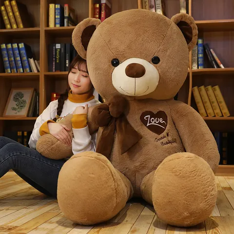 Large Bowknot Heart Bear Plush Toy Cute Stuffed Animal Doll With Ribbon And Love Embroidery For Valentine Day Gift