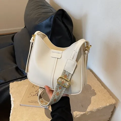 Donna Pelle PU Borsa Secchiello Stile Coreano Chic Borsa a Tracolla Borsa a Spalla Con Tracolla Larga Borsetta