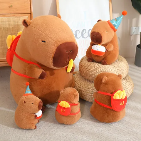 Mignon Capybara Peluche Jouet En Peluche Sac À Dos Frites Et Anniversaire Gâteau Design Doux Poupée Cadeau D'Anniversaire Pour Enfants