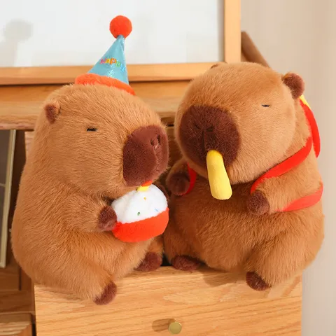 Mignon Capybara Peluche Jouet En Peluche Sac À Dos Frites Et Anniversaire Gâteau Design Doux Poupée Cadeau D'Anniversaire Pour Enfants