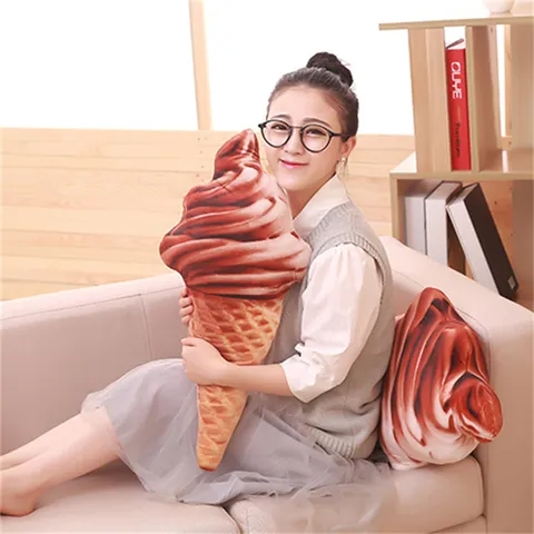 Almohada de Peluche con Cono de Helado de Simulación Creativa Lindo Cojín de Comida Rellena Juguete de Muñeca Suave Regalo de Decoración