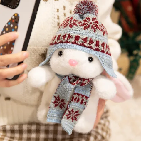 Lindo Conejo Bufanda Sombrero Copo de Nieve Juguete de Peluche Animal de Peluche Suave Muñeca Compañero de Niños Regalo Blanco Marrón