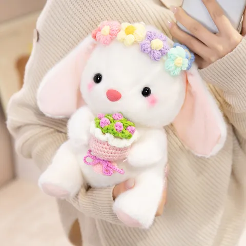 Healing Rabbit Plush Toy Cute Stuffed Animal With Rose And Easter Egg Valentine Day Gift For Girlfriend