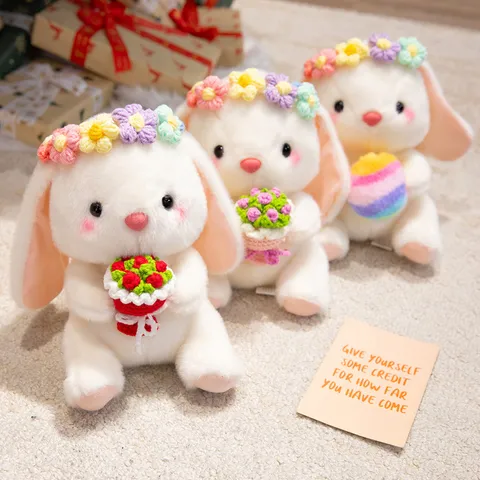 Healing Rabbit Plush Toy Cute Stuffed Animal With Rose And Easter Egg Valentine Day Gift For Girlfriend