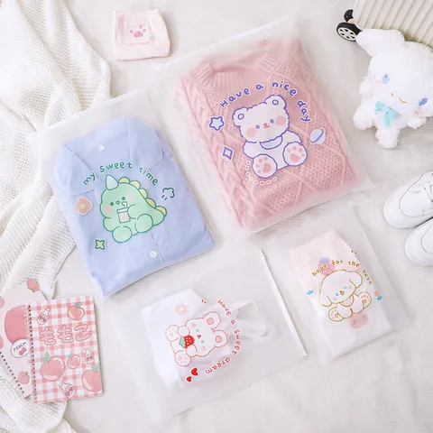 Frosted Clear Zipper Storage Bags Cute Cartoon Animal Printed Waterproof Travel Clothing Organizing Bags PE Packaging Bags
