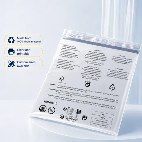 Transparente PE Selbstklebende Warnbeutel Mehrsprachige Erstickungswarnung Verpackungsbeutel Für Bekleidung