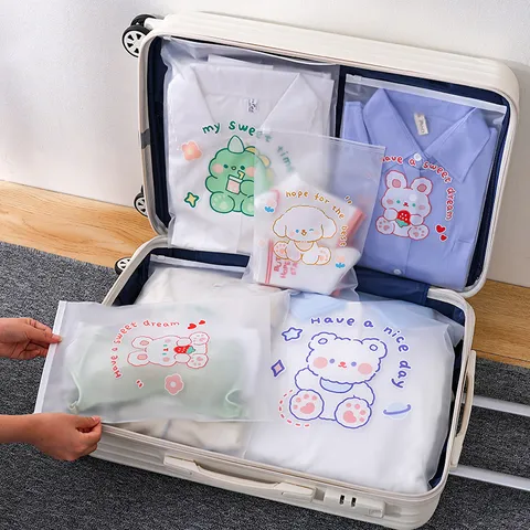 Frosted Clear Zipper Storage Bags Cute Cartoon Animal Printed Waterproof Travel Clothing Organizing Bags PE Packaging Bags