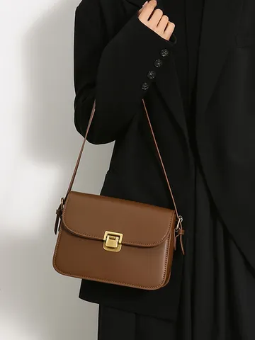 Sac Bandouliere Mode Femme Vintage Cuir PU Sac a Epaule Casual Petit Sac Carre a Rabat Avec Serrure en Metal Sac a Main