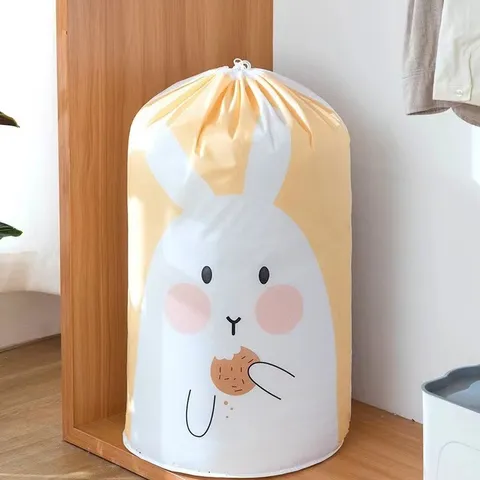 Household PEVA Dustproof Quilt Storage Bag Large Capacity Cylindrical Drawstring Organizer Bag For Bedroom Travel Moving