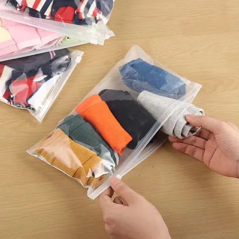 Thickened PE Frosted Zipper Storage Bags Transparent Clothing Packaging Bags For Socks Towels Underwear Home Organizer
