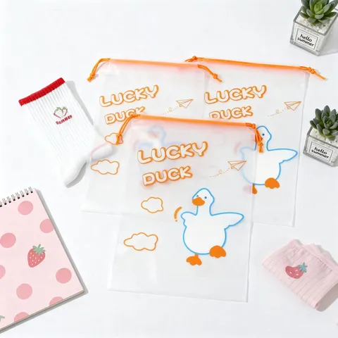 Thickened Frosted PE Drawstring Storage Bag Cute Cartoon Animal Pattern Travel Organizer Pouch For Socks Towels Cosmetics