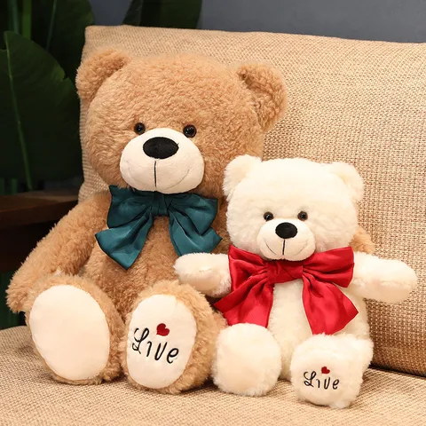 Cute Teddy Bear Plush Toy Stuffed Animal Doll With Bow Tie Soft Hugging Pillow Birthday Gift For Girls Kids Room Decor