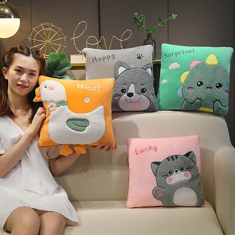 Cartoon Animal Plush Pillow Quilt Two in One Folding Blanket Cute Stuffed Doll Cushion For Office Car Home Travel Use