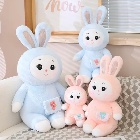 Mignon Lapin en Peluche Jouet en Peluche avec Sac à Dos Chaîne de Perles Douce Poupée Lapin Oreiller Compagnon pour Filles Enfants