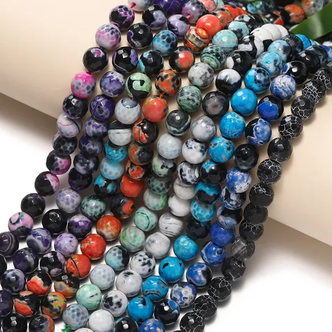 Faceted Fire Agate Natural Stone Beads Flame Agate Faceted Beads For DIY Jewelry Making Necklace Bracelet Accessories