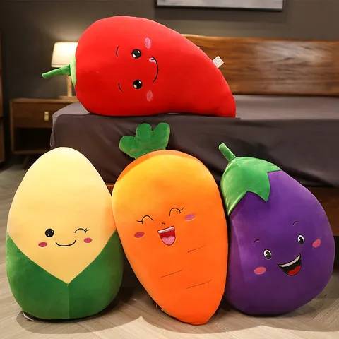 Soft Plush Vegetable Pillow Cute Carrot Corn Chili Eggplant Stuffed Toy Hugging Cushion Home Decor Kids Gift