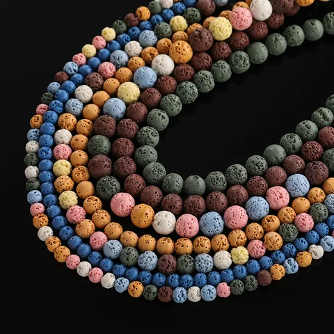 Multicolor Porous Volcanic Lava Stone Round Beads For DIY Aromatherapy Bracelet Necklace Jewelry Making Findings Semi-finished Materials Wholesale